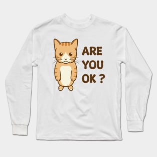 Meme illustration of a little orange cat with a sad face Long Sleeve T-Shirt